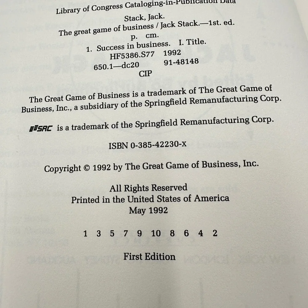 The Great Game of Business Jack Stack 1st Edition Hardcover Book 1992 Doubleday